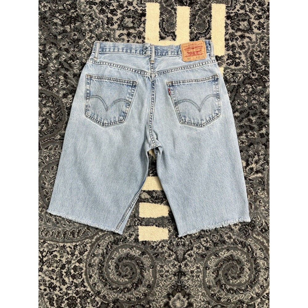 Vtg Levi 550 Denim Shorts Mens 33w Relaxed High Light Blue Distressed Cotton